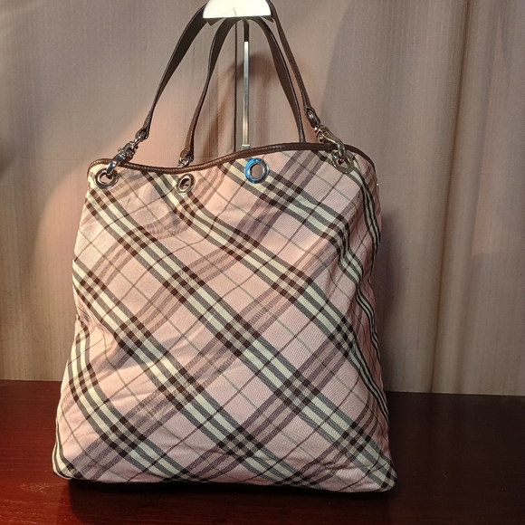 Burberry Pink and Black Plaid Tote - Picture 4 of 11